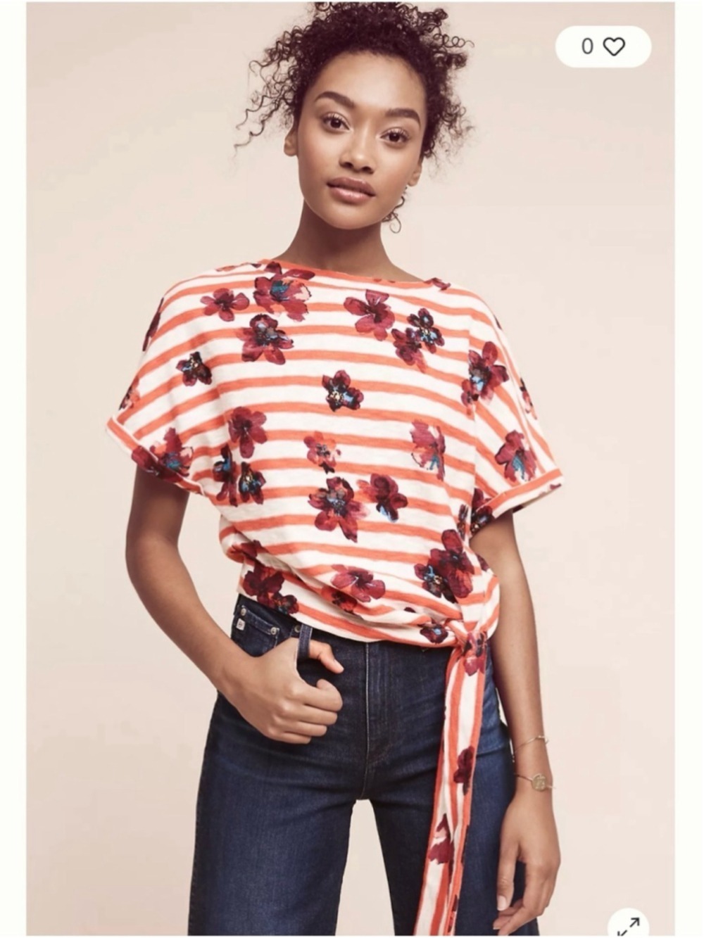 Anthropologie Postmark Striped Floral Sweatshirt XS cotton side tie